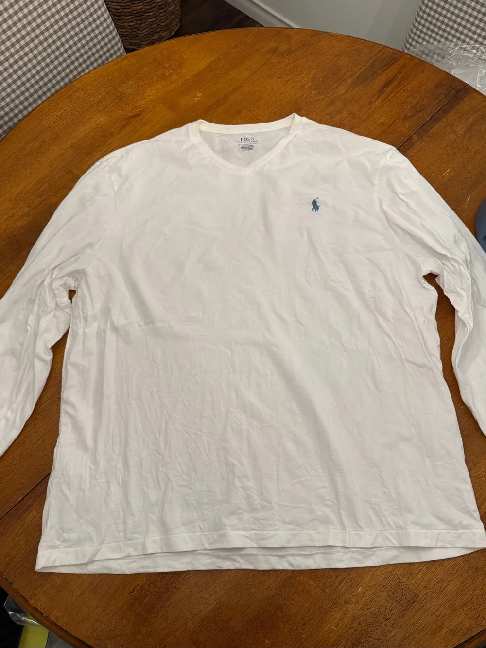 Polo by Ralph Lauren White Long-Sleeve V-Neck Tee with Blue Pony xl